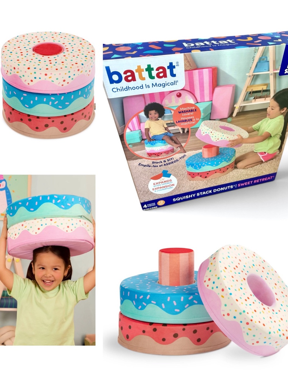 Battat Squishy Stack Donuts Stacking Foam Indoor Toy 4 Piece Set *NEW*